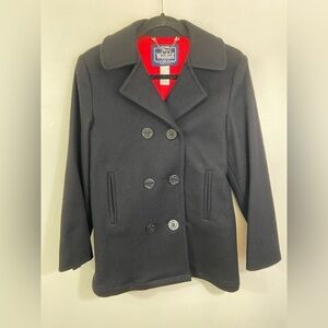 Vintage Woolrich Navy Blue Pea Coat M 8 Women’s Wool USA Y2K Naval Preppy Heavy